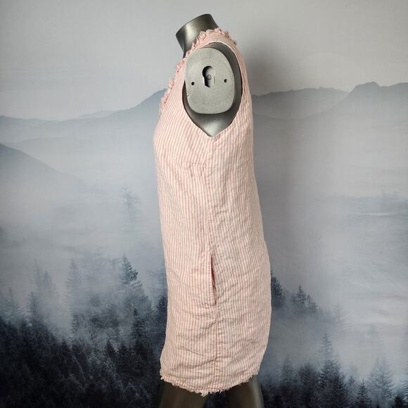 Tommy Bahama Mini Cabana Pink Striped Linen Fringe Shift Dress | Women's S/P - Picture 6 of 15